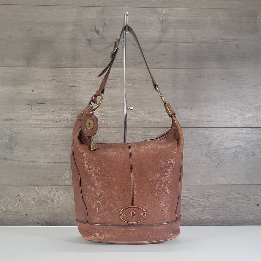 Fossil Brown Pebbled Leather Shoulder Hobo Bag